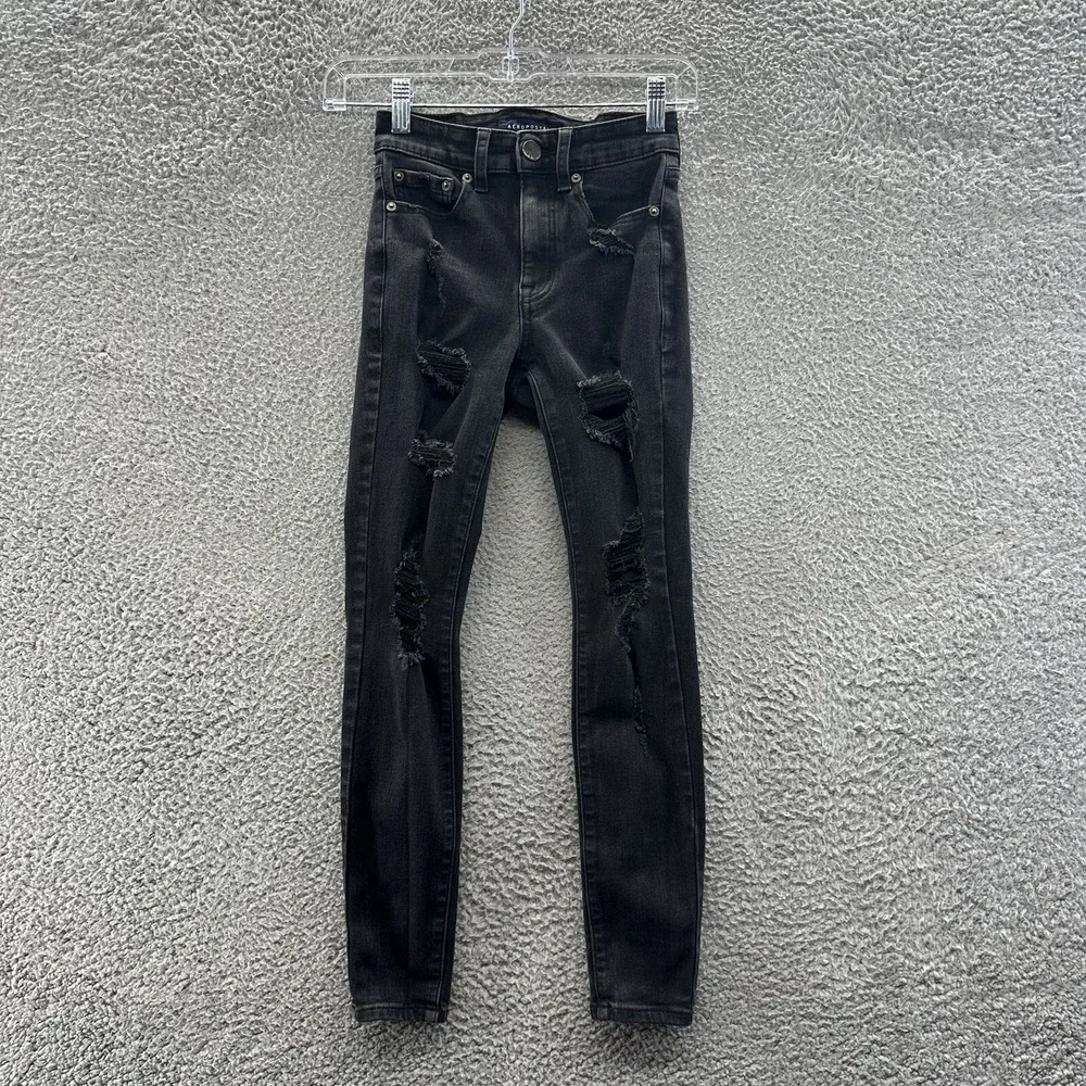 Aeropostale Jeans Juniors Size 00 Short Black High Rise Distressed Jeggings